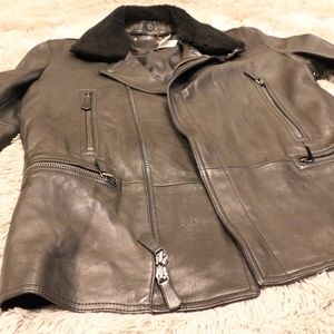 Coach Long Leather Moto Jacket w/ Removable Collar